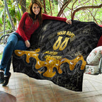 Personalised Western Australia Oztag Swan Quilt Black Gold Graffiti Aboriginal Dot Pattern