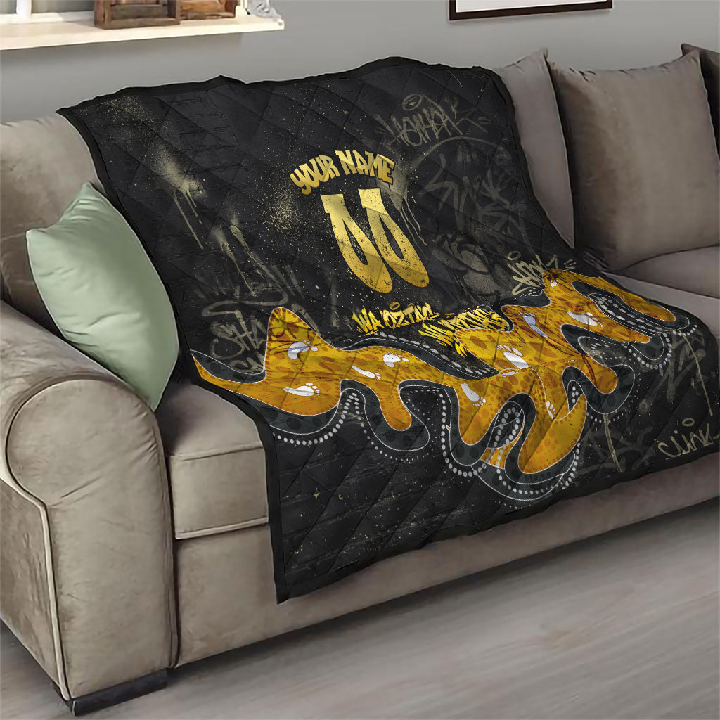Personalised Western Australia Oztag Swan Quilt Black Gold Graffiti Aboriginal Dot Pattern