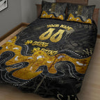 Personalised Western Australia Oztag Swan Quilt Bed Set Black Gold Graffiti Aboriginal Dot Pattern
