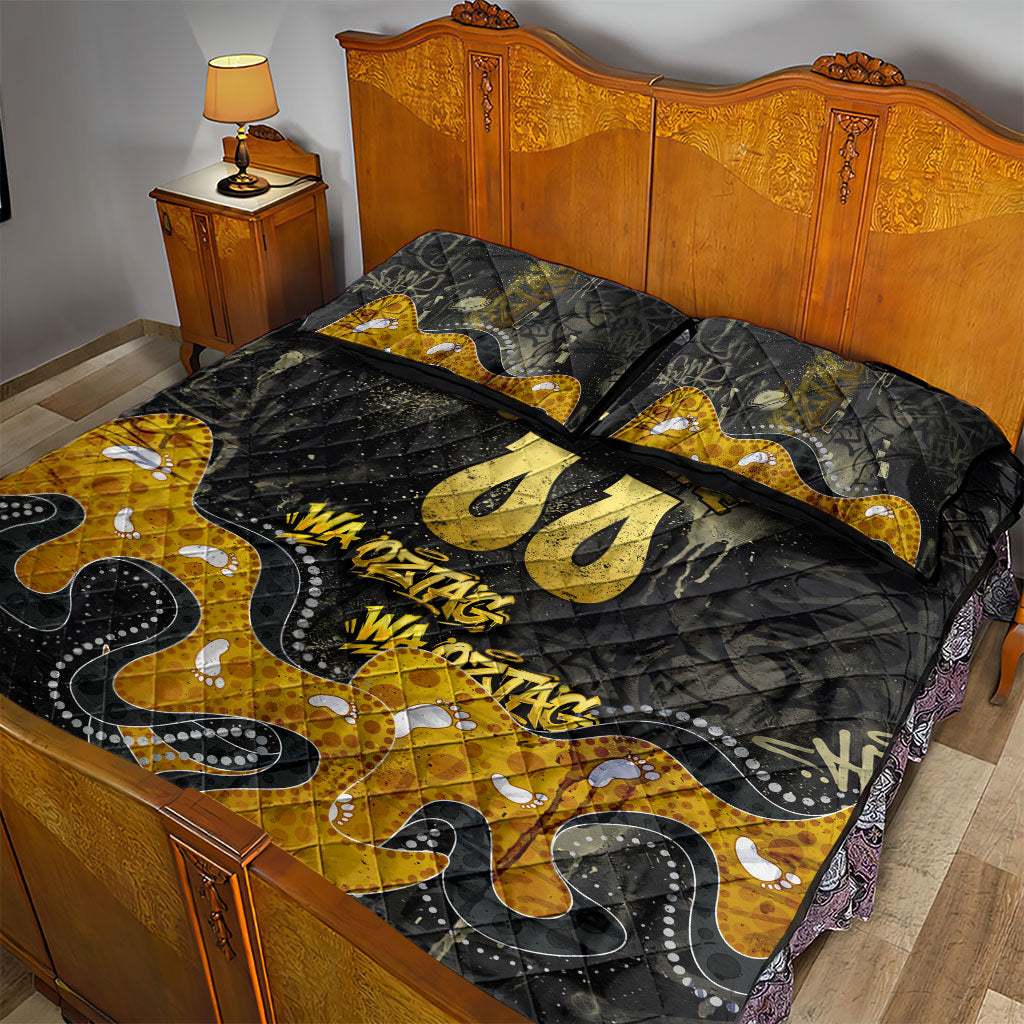 Personalised Western Australia Oztag Swan Quilt Bed Set Black Gold Graffiti Aboriginal Dot Pattern