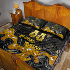 Personalised Western Australia Oztag Swan Quilt Bed Set Black Gold Graffiti Aboriginal Dot Pattern