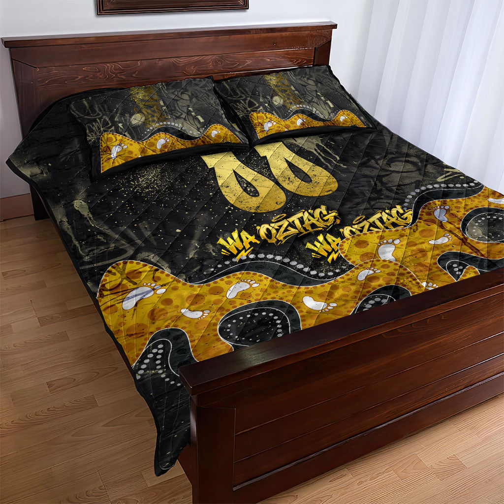 Personalised Western Australia Oztag Swan Quilt Bed Set Black Gold Graffiti Aboriginal Dot Pattern