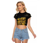 Personalised Western Australia Oztag Swan Raglan Cropped T Shirt Black Gold Graffiti Aboriginal Dot Pattern