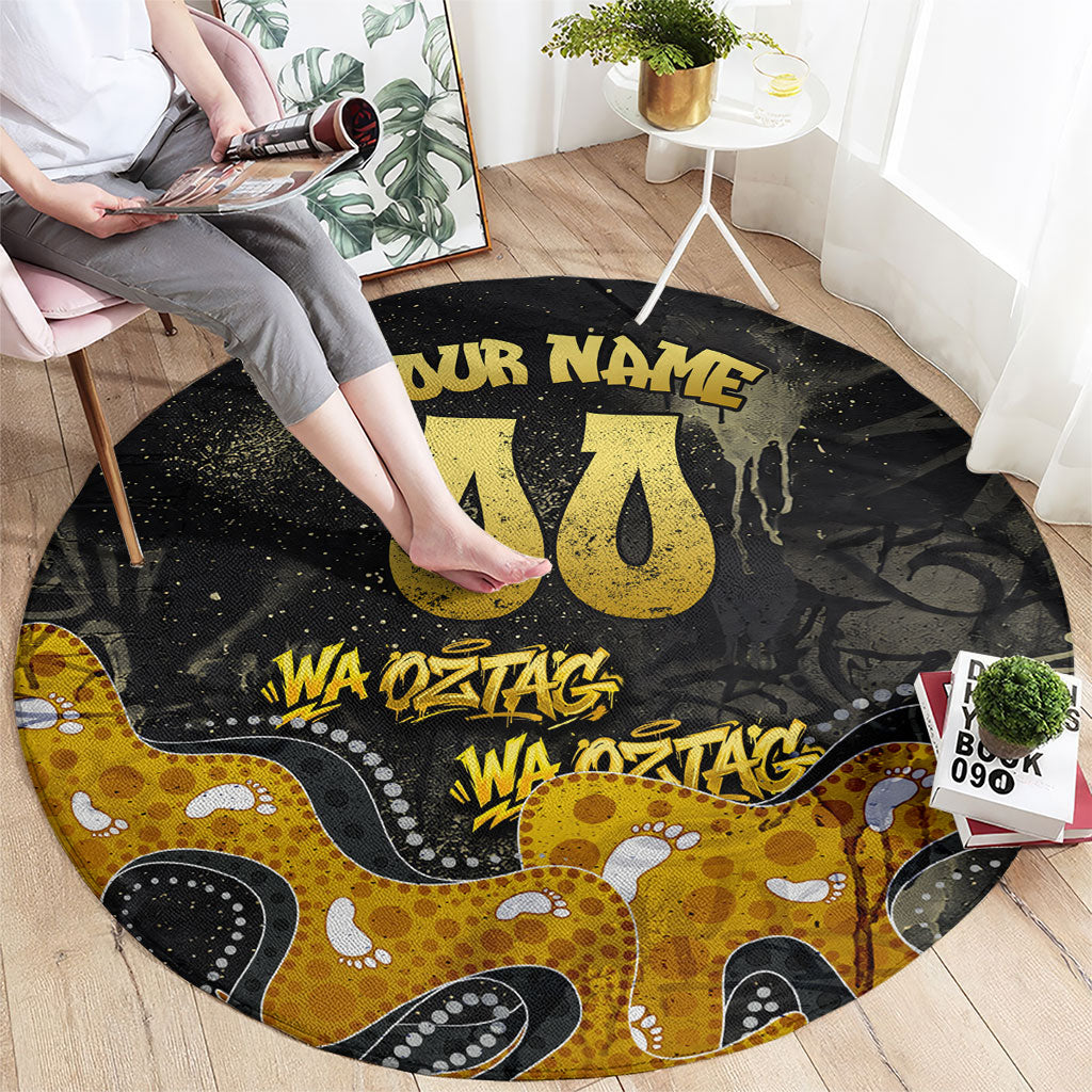 Personalised Western Australia Oztag Swan Round Carpet Black Gold Graffiti Aboriginal Dot Pattern