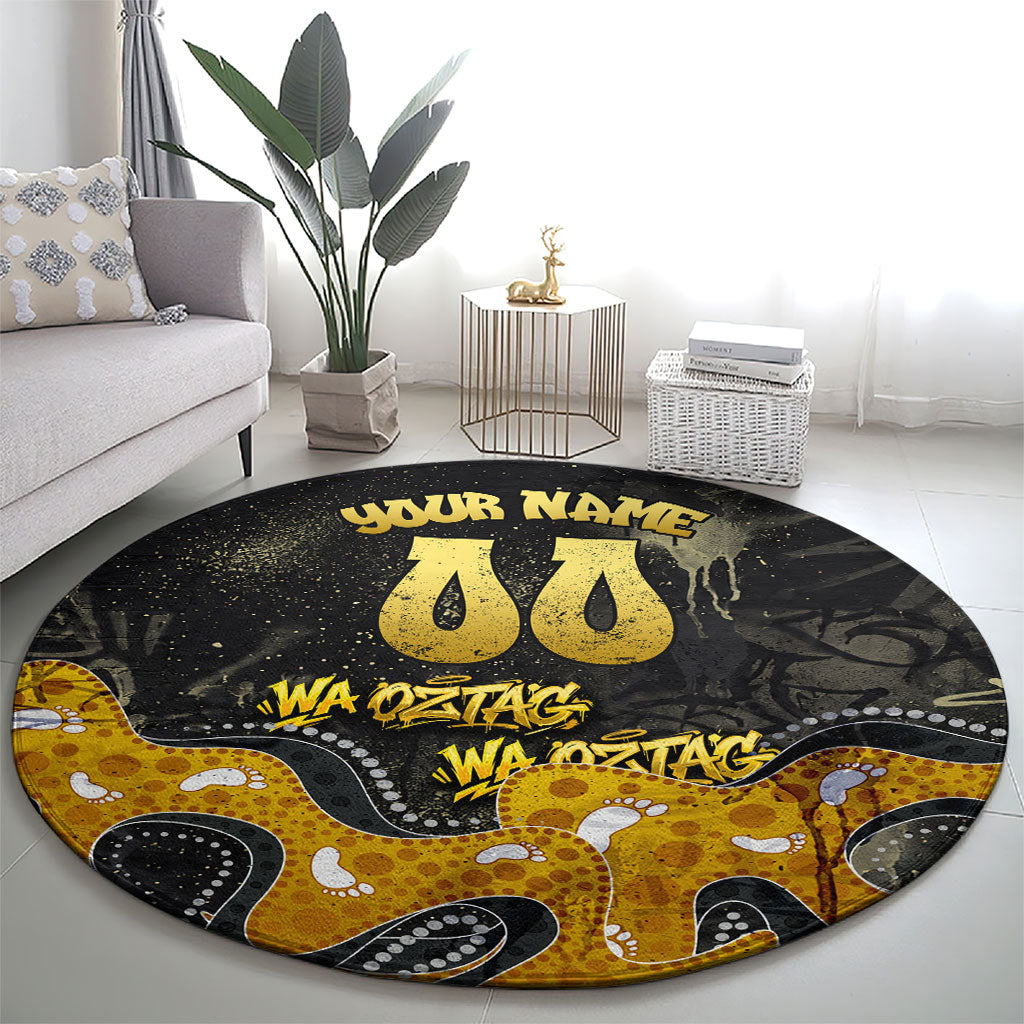 Personalised Western Australia Oztag Swan Round Carpet Black Gold Graffiti Aboriginal Dot Pattern