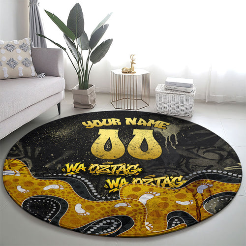 Personalised Western Australia Oztag Swan Round Carpet Black Gold Graffiti Aboriginal Dot Pattern