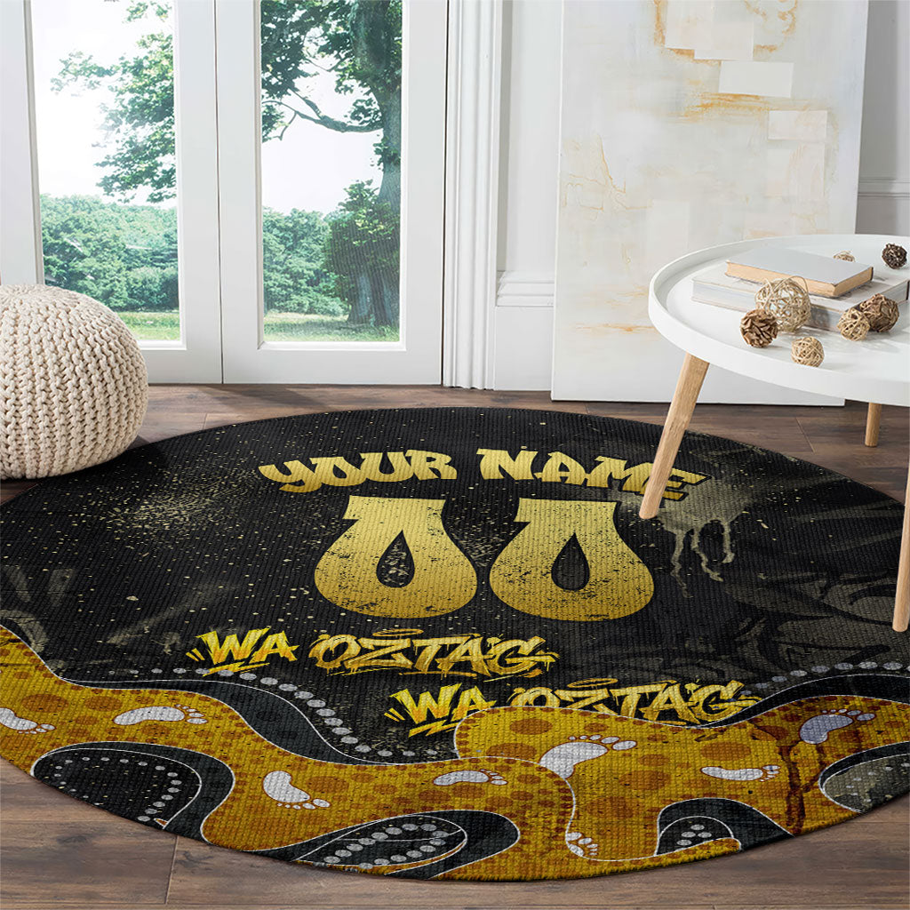 Personalised Western Australia Oztag Swan Round Carpet Black Gold Graffiti Aboriginal Dot Pattern