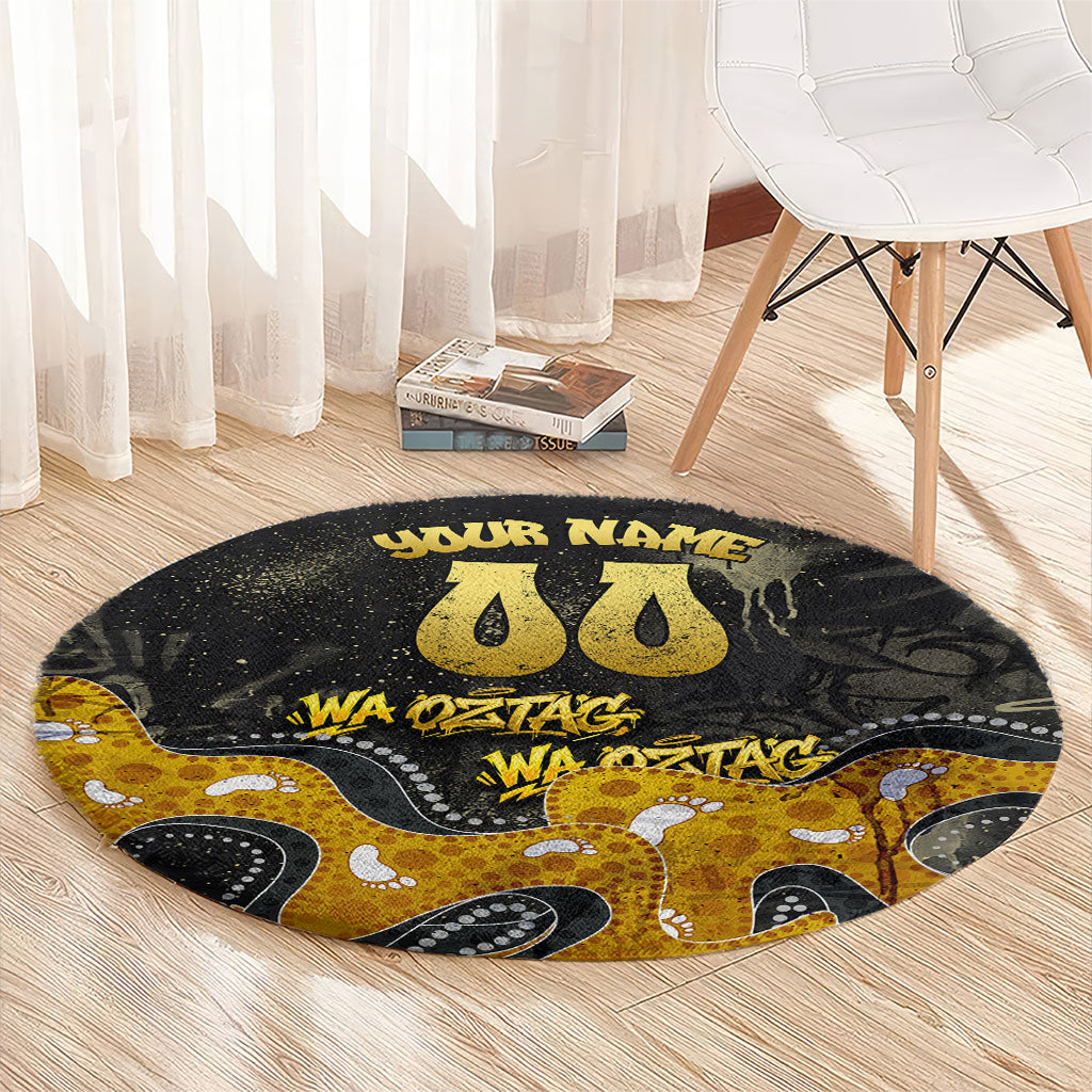 Personalised Western Australia Oztag Swan Round Carpet Black Gold Graffiti Aboriginal Dot Pattern