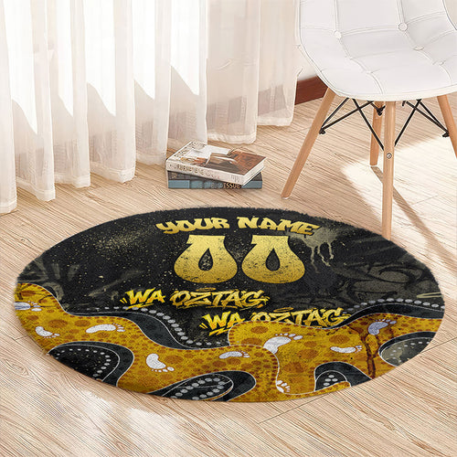 Personalised Western Australia Oztag Swan Round Carpet Black Gold Graffiti Aboriginal Dot Pattern