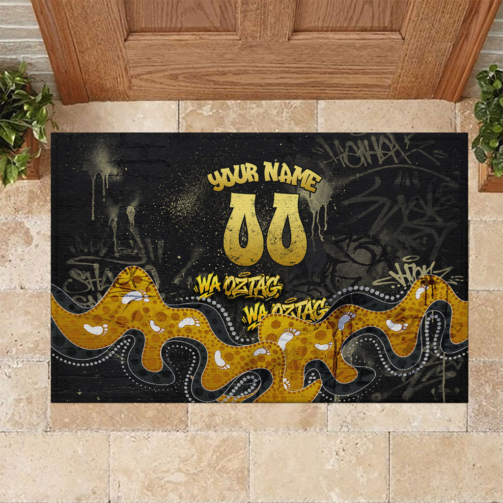 Personalised Western Australia Oztag Swan Rubber Doormat Black Gold Graffiti Aboriginal Dot Pattern