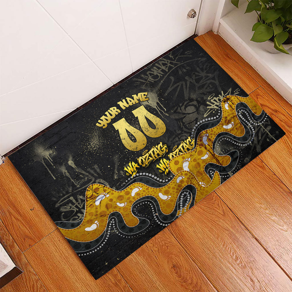 Personalised Western Australia Oztag Swan Rubber Doormat Black Gold Graffiti Aboriginal Dot Pattern