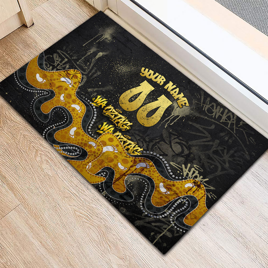 Personalised Western Australia Oztag Swan Rubber Doormat Black Gold Graffiti Aboriginal Dot Pattern