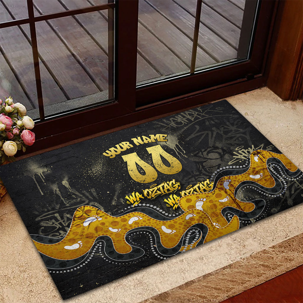 Personalised Western Australia Oztag Swan Rubber Doormat Black Gold Graffiti Aboriginal Dot Pattern