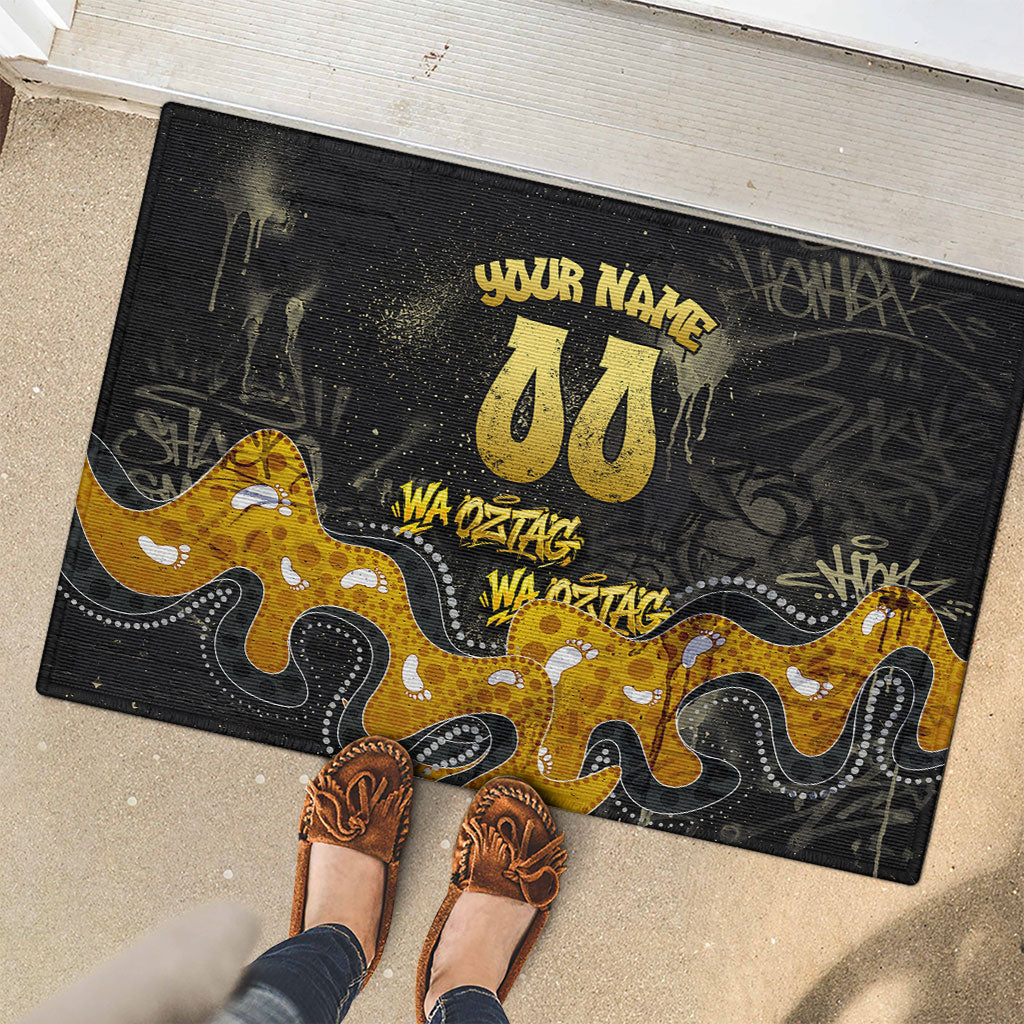 Personalised Western Australia Oztag Swan Rubber Doormat Black Gold Graffiti Aboriginal Dot Pattern