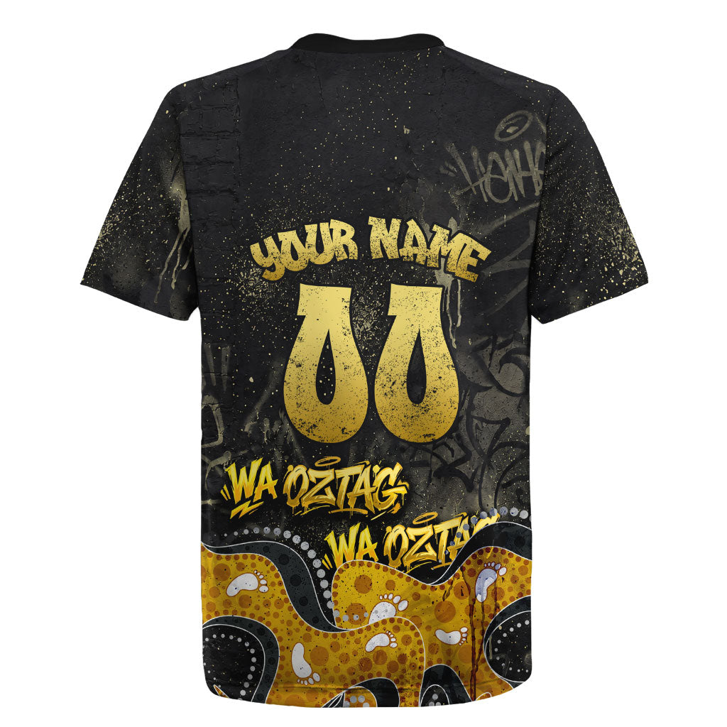 Personalised Western Australia Oztag Swan Rugby Jersey Black Gold Graffiti Aboriginal Dot Pattern