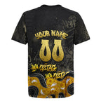 Personalised Western Australia Oztag Swan Rugby Jersey Black Gold Graffiti Aboriginal Dot Pattern