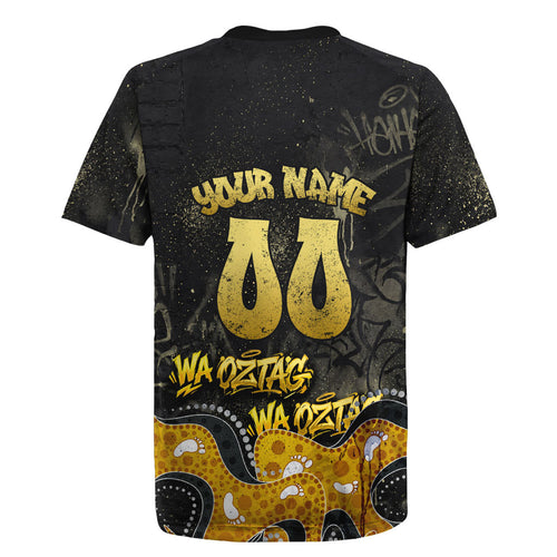 Personalised Western Australia Oztag Swan Rugby Jersey Black Gold Graffiti Aboriginal Dot Pattern