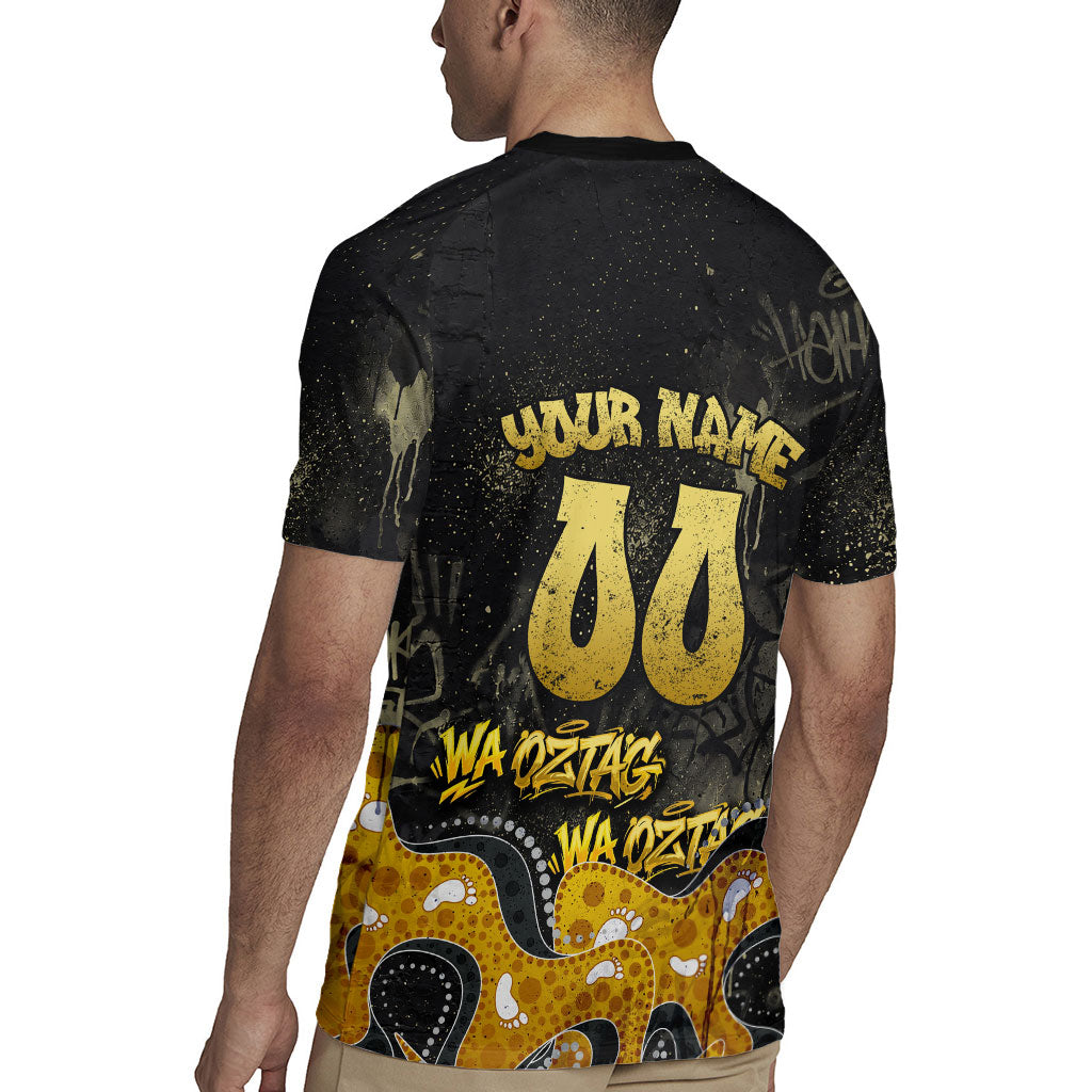Personalised Western Australia Oztag Swan Rugby Jersey Black Gold Graffiti Aboriginal Dot Pattern