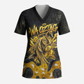 Personalised Western Australia Oztag Swan Scrub Top Black Gold Graffiti Aboriginal Dot Pattern