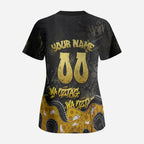 Personalised Western Australia Oztag Swan Scrub Top Black Gold Graffiti Aboriginal Dot Pattern