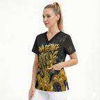 Personalised Western Australia Oztag Swan Scrub Top Black Gold Graffiti Aboriginal Dot Pattern