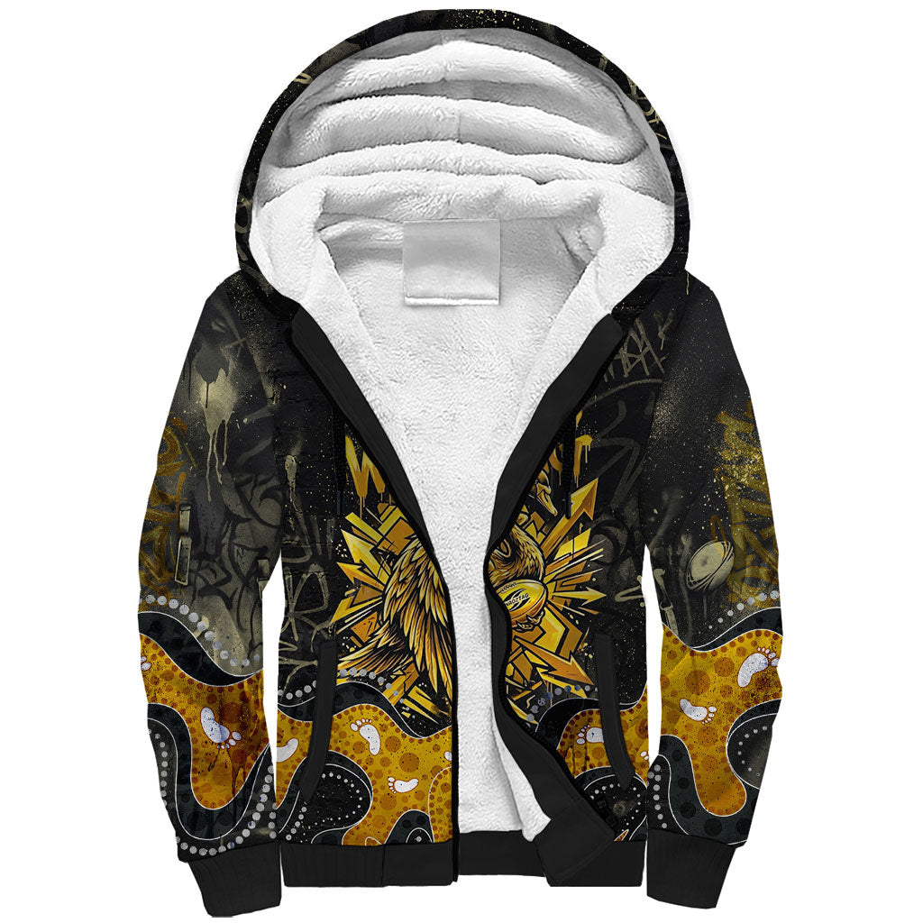 Personalised Western Australia Oztag Swan Sherpa Hoodie Black Gold Graffiti Aboriginal Dot Pattern