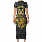 Personalised Western Australia Oztag Swan Short Sleeve Bodycon Dress Black Gold Graffiti Aboriginal Dot Pattern