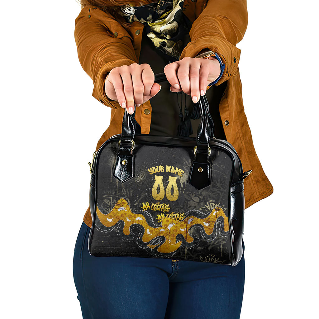 Personalised Western Australia Oztag Swan Shoulder Handbag Black Gold Graffiti Aboriginal Dot Pattern