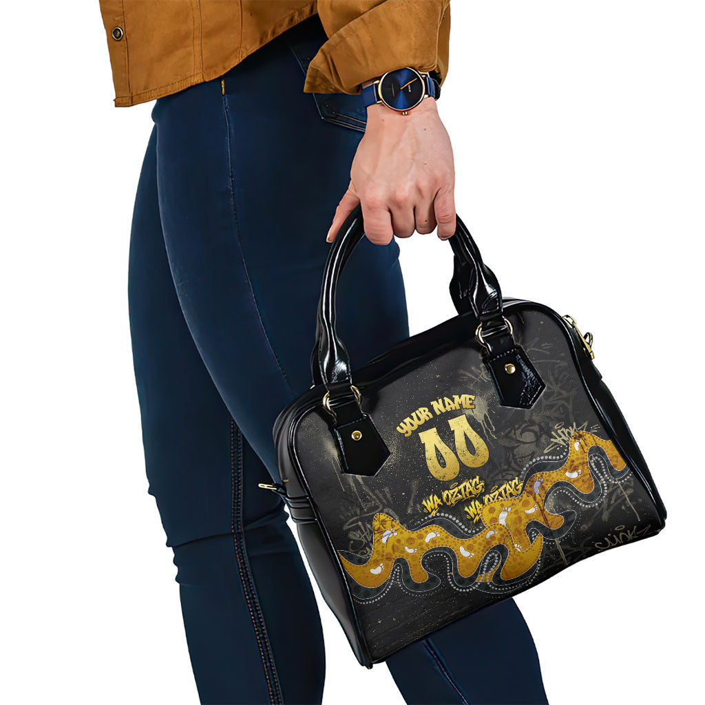 Personalised Western Australia Oztag Swan Shoulder Handbag Black Gold Graffiti Aboriginal Dot Pattern