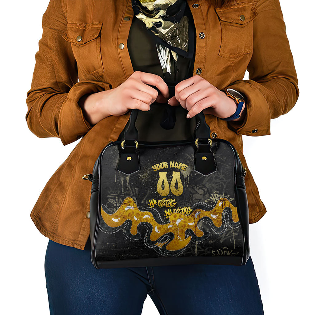 Personalised Western Australia Oztag Swan Shoulder Handbag Black Gold Graffiti Aboriginal Dot Pattern