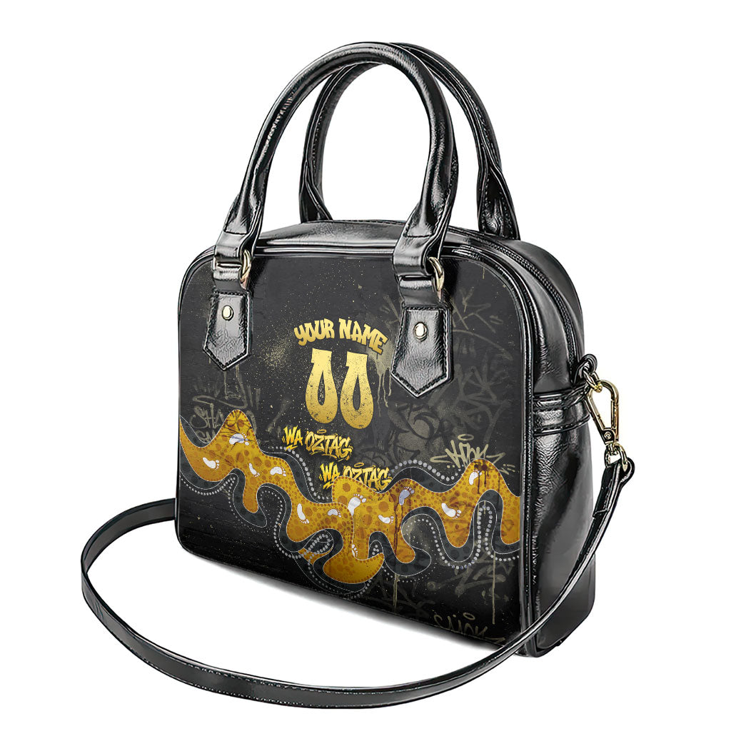 Personalised Western Australia Oztag Swan Shoulder Handbag Black Gold Graffiti Aboriginal Dot Pattern