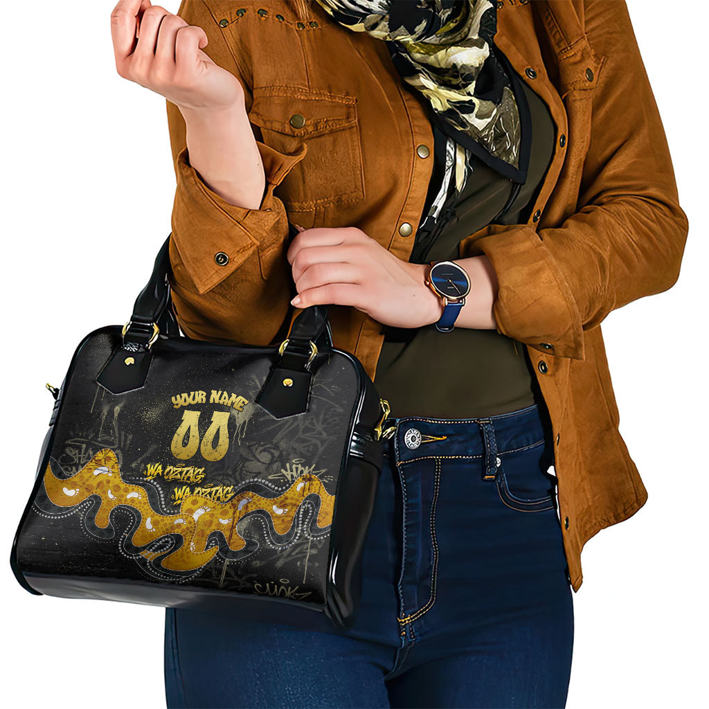 Personalised Western Australia Oztag Swan Shoulder Handbag Black Gold Graffiti Aboriginal Dot Pattern