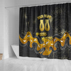 Personalised Western Australia Oztag Swan Shower Curtain Black Gold Graffiti Aboriginal Dot Pattern