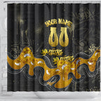 Personalised Western Australia Oztag Swan Shower Curtain Black Gold Graffiti Aboriginal Dot Pattern