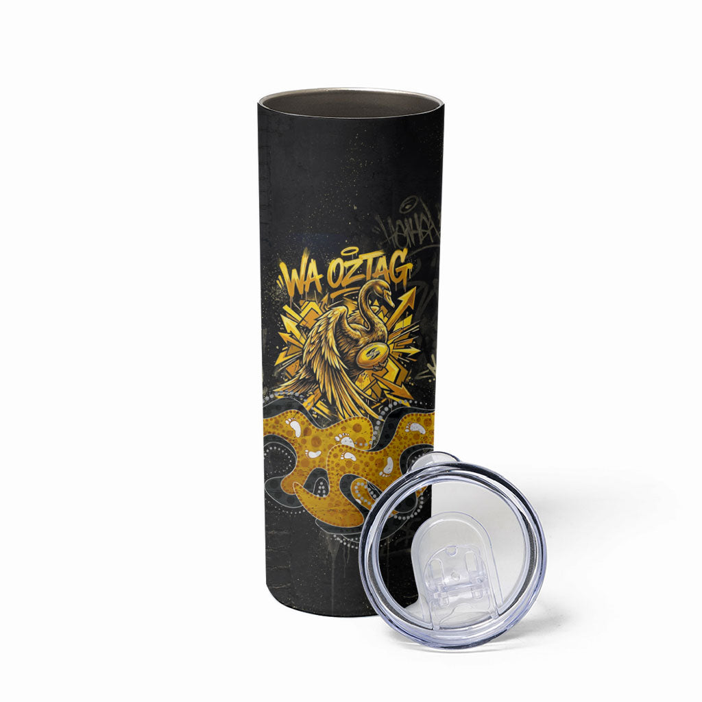 Personalised Western Australia Oztag Swan Skinny Tumbler Black Gold Graffiti Aboriginal Dot Pattern