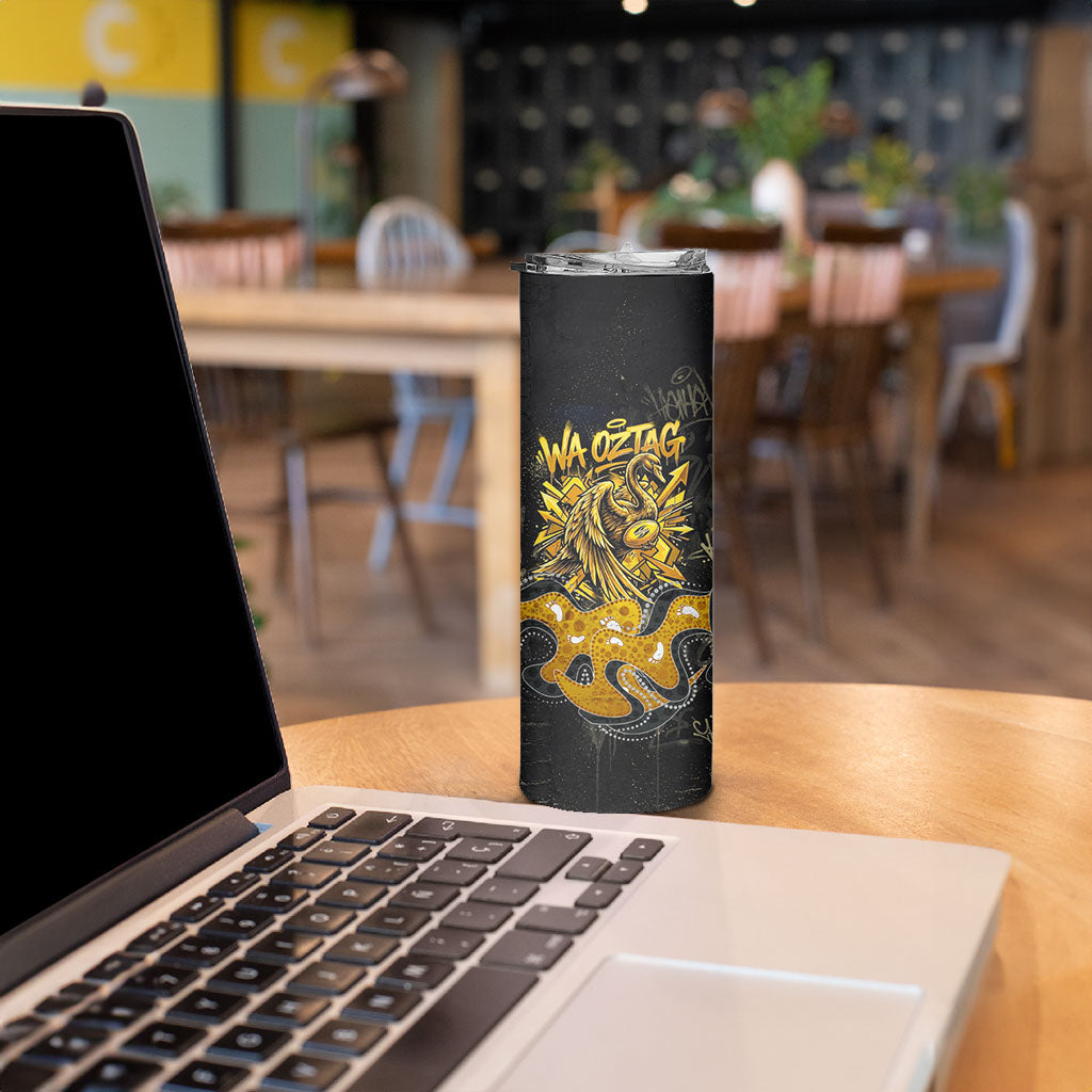 Personalised Western Australia Oztag Swan Skinny Tumbler Black Gold Graffiti Aboriginal Dot Pattern