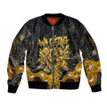Personalised Western Australia Oztag Swan Sleeve Zip Bomber Jacket Black Gold Graffiti Aboriginal Dot Pattern
