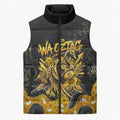 Personalised Western Australia Oztag Swan Sleeveless Puffer Jacket Black Gold Graffiti Aboriginal Dot Pattern