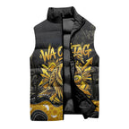 Personalised Western Australia Oztag Swan Sleeveless Puffer Jacket Black Gold Graffiti Aboriginal Dot Pattern