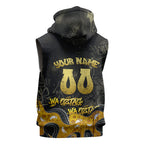 Personalised Western Australia Oztag Swan Sleeveless Zip Hoodie Black Gold Graffiti Aboriginal Dot Pattern