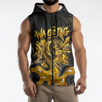 Personalised Western Australia Oztag Swan Sleeveless Zip Hoodie Black Gold Graffiti Aboriginal Dot Pattern