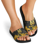 Personalised Western Australia Oztag Swan Slide Sandals Black Gold Graffiti Aboriginal Dot Pattern