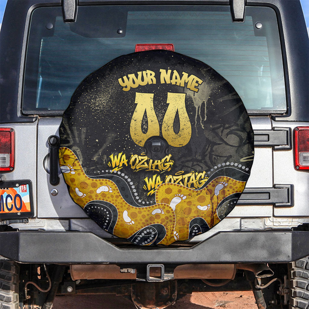 Personalised Western Australia Oztag Swan Spare Tire Cover Black Gold Graffiti Aboriginal Dot Pattern