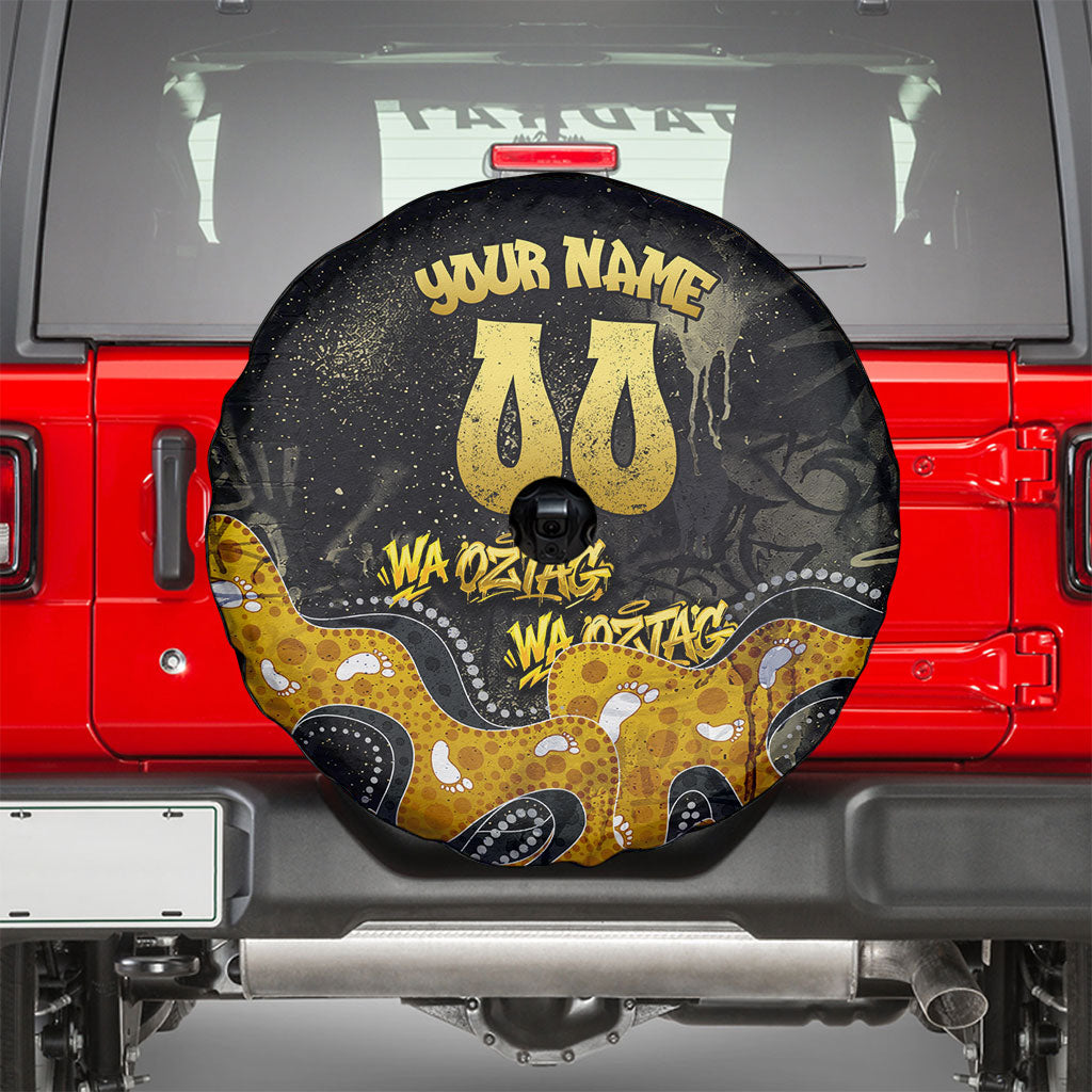Personalised Western Australia Oztag Swan Spare Tire Cover Black Gold Graffiti Aboriginal Dot Pattern