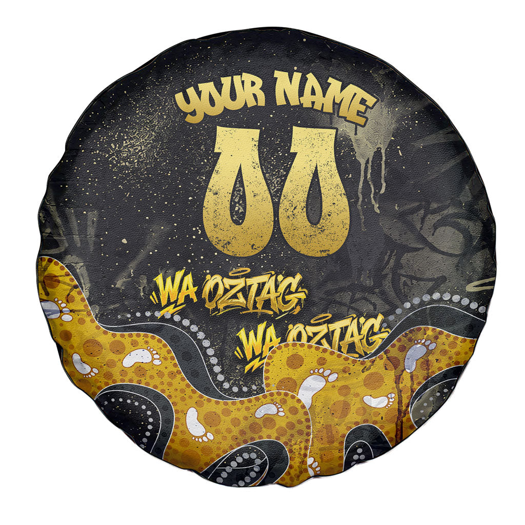Personalised Western Australia Oztag Swan Spare Tire Cover Black Gold Graffiti Aboriginal Dot Pattern
