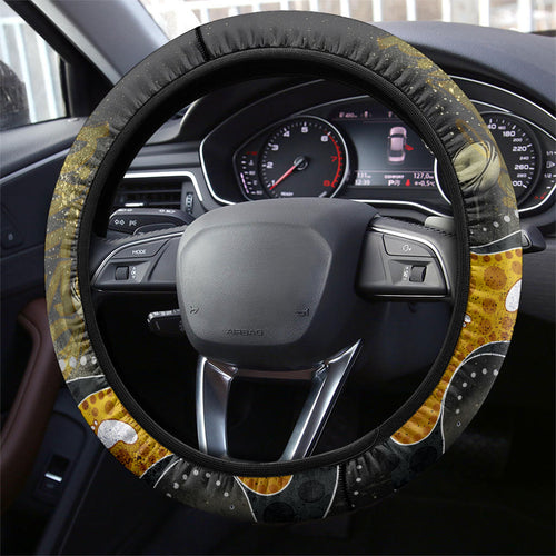 Western Australia Oztag Swan Steering Wheel Cover Black Gold Graffiti Aboriginal Dot Pattern