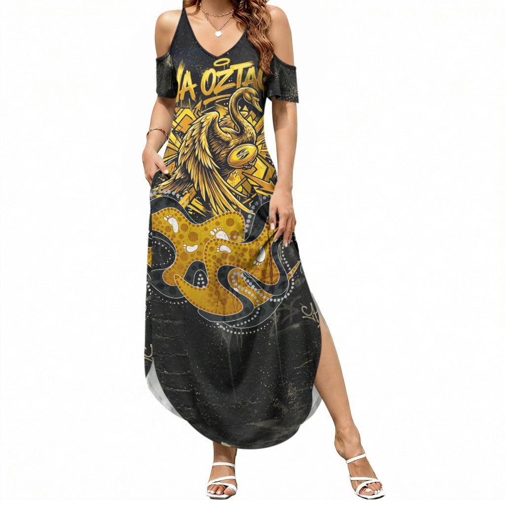 Personalised Western Australia Oztag Swan Summer Maxi Dress Black Gold Graffiti Aboriginal Dot Pattern