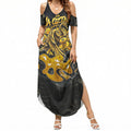Personalised Western Australia Oztag Swan Summer Maxi Dress Black Gold Graffiti Aboriginal Dot Pattern