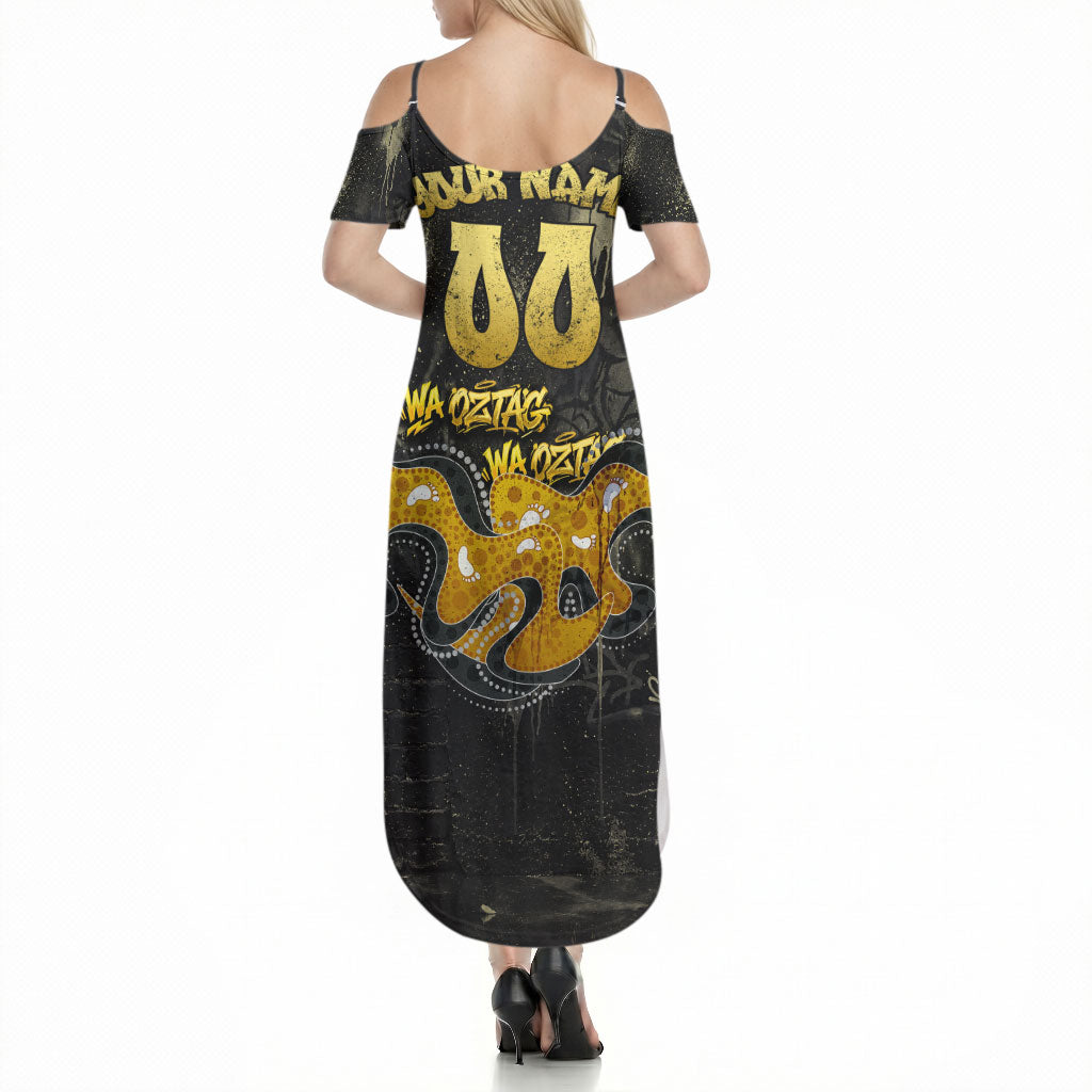 Personalised Western Australia Oztag Swan Summer Maxi Dress Black Gold Graffiti Aboriginal Dot Pattern