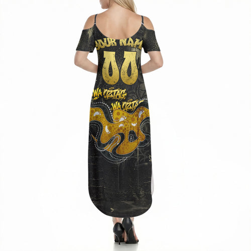 Personalised Western Australia Oztag Swan Summer Maxi Dress Black Gold Graffiti Aboriginal Dot Pattern